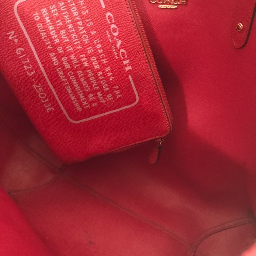Vintage COACH Genuine Leather Women Brown Red Hand Shoulder Bag Purse - Picture 9 of 10
